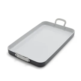 GreenPan x Bobby Flay 18" x 11" Nonstick Double Burner Griddle, PFAS-Free Ceramic Double Stovetop Skillet, Stainless Steel Handles, Dual-Use Cooking, Easy Clean Dishwasher & Oven Safe Pan, Gray