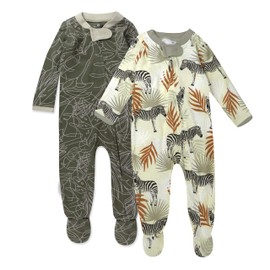 HonestBaby Sleep and Play Footed Pajamas One-Piece Sleeper Jumpsuit Zip-front PJs Organic Cotton for Baby Boys, Unisex, Avocado Leaf, 0-3 Months