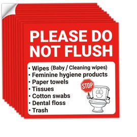 10 Pack Please Do Not Flush Sign stickers, 6x6Inch Self-adhesive Do Not Flush Feminine Products Sign Stickers, Restroom Washroom for Business Hotel Toilet