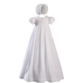 Hand Embroidered 33" Short Sleeve Heirloom Christening Gown w/Shadow Embroidery
