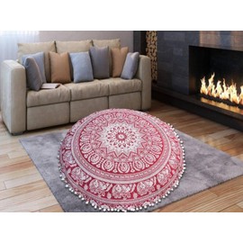 My Dream Carts Round Floor Pillows “Cover Only” Mandala Flower Cushion Covers Ideal For Living Room Bedroom Yoga Pouf Case Meditation Seating Throw Hippie Boho Decor (32” Pillow Cover ,Without Filler)