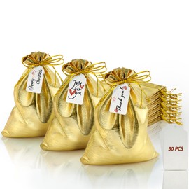 DOYIDE 50Pcs Gold Drawstring Gift Bags, 8x12in Jewelry Bags Drawstring Pouches, Shiny Wedding Party Favor Bags, Sachet Bags Empty for Birthday Party Christmas Baby Shower Candy Favors