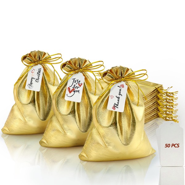 DOYIDE 50Pcs Gold Drawstring Gift Bags, 8x12in Jewelry Bags Drawstring