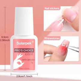 Sularpek 7ml Nagelkleber für Kunstnägel, Nail Glue, Nagelkleber für Tips, Nagel Kleber Gel Nägel, Nagelkleber Extra Stark, Kleber für Nägel, Nagelkleber mit Pinsel, für Haus,Salon
