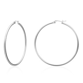 LIAN Gold Hoop Earrings for Women 18K Gold Plated Hoops with Stainless Steel Thin Hoop Earrings 15-60MM Lightweight Large Small Huggie Earrings(Silver-50mm)