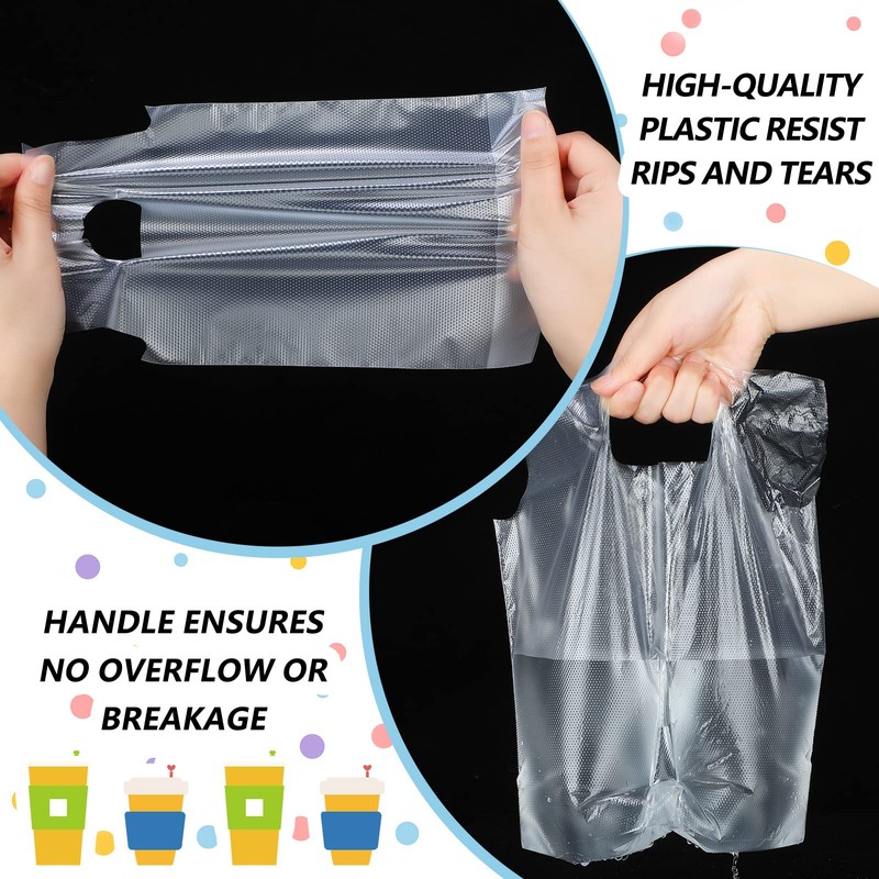 Tinlade 500 Pcs Clear Handle Drinking Poly Bags Bulk 2