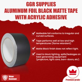 GGR Supplies T.R.U. Aluminum Foil Black Matte Tape Non Reflective with Acrylic Adhesive. (2" X 27 YD (25M) Pack of 2)