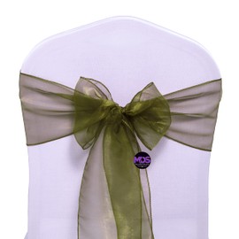 MDS 25 unidades Sash lazo lazos de Organza para silla para boda y eventos suministros decoración de fiesta cubierta de la silla Sash -30 color, Olive Green, 1