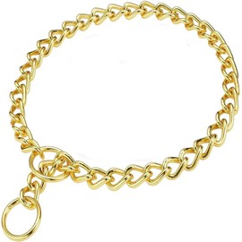 Dog Choke Collar Slip P Chain,Heavy Chain Dog Metal Training Choke Collars, Martingale Puppy Collars for XS Small Medium Large Big XL Breed Dogs (Gold, XS(Neck Max 12inch) D2.0mm)