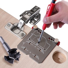 Hinge Drilling Jig Hole Guide Woodworking Tools, Hole Drilling Drill Guide Locator Hole Opener Tool, Aluminum Alloy Cabinet Door Hinge Mounting Guide Woodworking Hole Drill Locator (S)