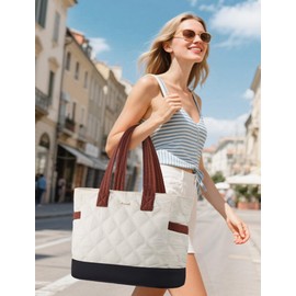 LOVEVOOK Tote Bag for Women, Work Bag Quilted Puffer Tote Bag with Zipper for Travel, Daily, Nurse Shoulder Bags Handbag