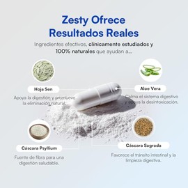 Zesty Nutrition – Fórmula Avanzada de 15 Días – Suplemento Vegano con Psyllium Husk, Cáscara Sagrada, Hoja Sen y Probióticos – Para Hombres y Mujeres – 30 Cápsulas – Hecho en México
