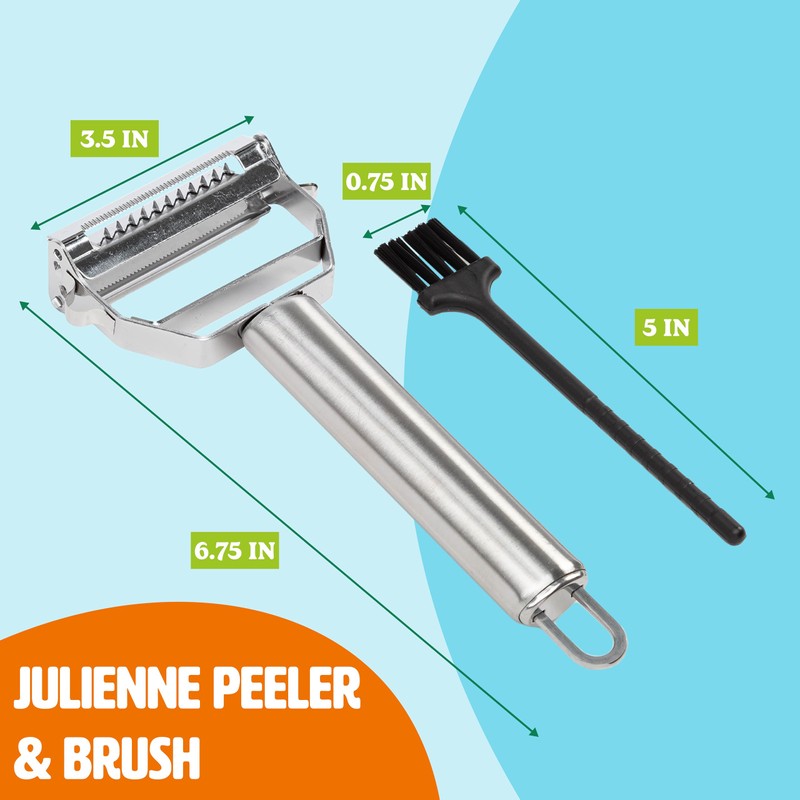Tasty Julienne Vegetable Peeler with Cleaning Brush, Sharp Stainless Steel
