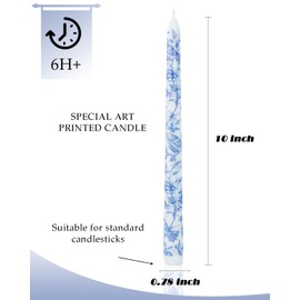 10inch Chinoiserie Taper Candles Blue and White Willow Decorative Unscented Taper Candles Bulk for Coworkers Home Decoration Wedding Women-4pcs
