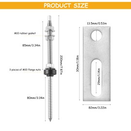2 Set Hanger Bolts M10 x 200 mm, Height Adjustable Stainless Steel Hanger Bolt with Adapter Sheet, M10 Bolts Dowels for Photovoltaic Solar Panel Attachment on Building Roofs