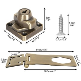 2 Packs Keyed Hasp Locks with Screws 4 Inch Safety Hasp with Lock, Metal Twist Knob Keyed Locking Hasp for Small Doors Cabinets Boxes Drawer and More(Green Bronze with zinc Alloy)