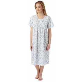 ER Direct Ladies Open Back Floral incontinence Nightie Hospital Maternity Dress Polycotton Nightdress for Women UK Size 8-30 (Blue, UK 24-26)
