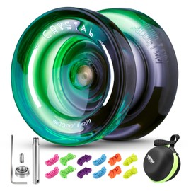 Yoyo K2 Crystal - Professional Responsive Yoyo for Kids Beginners, Dual Function Yo Yo for Adults Advanced + Extra Unresponsive Bearing + 12 Yo-yo Strings + Storage Bag + Removal Tool ( Black Green)