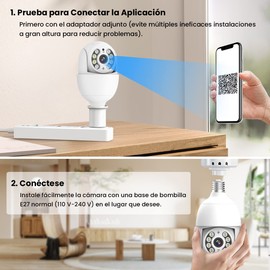 E T EASYTAO | Q05 Foco con Camara de Seguridad(Versión Impermeable Exterior), Camara de Foco, IP65 Impermeable, iCSee/Tris Home, Base E27, Visión Nocturna, Audio Bidireccional, Compatible con Alexa