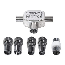 Coaxial Distributor 2-Way, Antenna Distributor, BK Splitter 0-1000 MHz for DVB-T/BK, T-Adapter Splitter for Cable TV + 5 x TV Aerial Coaxial Plugs