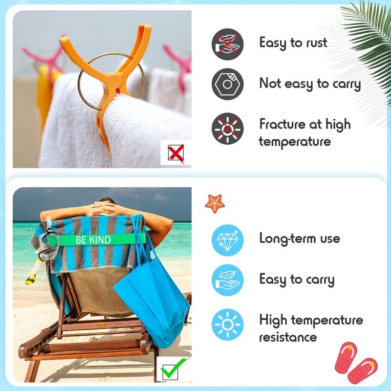 Boao 8 Pack Towel Bands for Beach Chair, Pool &