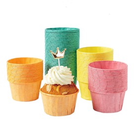 katbite Paper Muffin Cases Pack of 160, Greaseproof Cupcake Moulds for Wedding, Birthday, Party, Disposable Baking Cups in Green, Red, Yellow and Orange