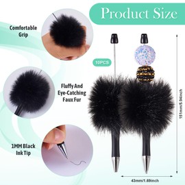 Beadthoven 10pcs Fluffy DIY Beadable Pens, Cute Plush Ball Beaded Pens, Black Ink Ballpoint Pens for DIY Pen Making, Office, School