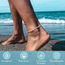 MILACOLATO Ankle Bracelets for Women 925 Sterling Silver Clasp Waterproof Anklets Adjustable Women’s Anklets CZ/Layered/Bead/Tennis Link Anklets Beach Jewellery B-S