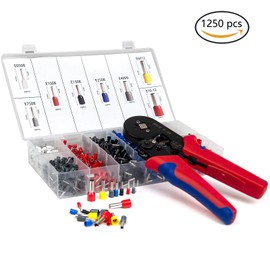 Bootlace Ferrule Crimping Tool, HFAN HSC8 6-4A 0.25-10mm² AWG23-7 Self Adjusting Ratcheting Ferrule Crimper, Wire end Cord end Lug Plier Crimping Tool with 1250 Terminal Crimp Connectors