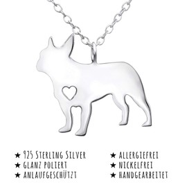 Monkimau Women's Bulldog Pendant Necklace 925 Sterling Silver with 45 cm Chain, Sterling Silver