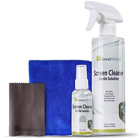 GreatShield Universal Screen Cleaning Kit, Large Blue Microfiber Cloth + Small Brown Microfiber Screen Cleaning Cloth + (2oz + 16oz) Non-Streak Solution Spray for TV, Laptops, PC Monitors, Smartphones