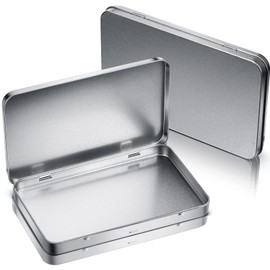 Metal Rectangular Tin Metal Hinged Lid Tin Metal Empty Box Container Silver Rectangular Storage Tin Box with Lid for Watercolor Jewelry Makeup Pill Candy Craft Organize (10 Pieces)
