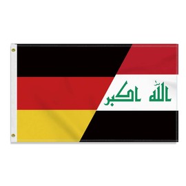 Large 90 x 150 cm Iraq Germany Flag, Large 150D German Iraqi Friendship Banner, Durable Doube Side Print Decor Brass Eyelets Large Iraq