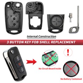 Flip Key Fob Shell Case Replacement Fits for Kia Soul 2011 2012 2013 2010 / Kia Rio / Kia Sportage 2012-2014 3 Button Car Keyless Entry Remote Control Folding Key Fob Cover
