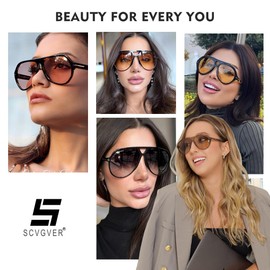 SCVGVER Oversized Aviator Sunglasses for Women Men, Retro Classic 70s Vintage Trendy Tangle Free Shades Sun Glasses