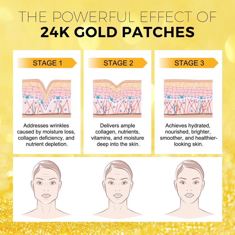 24K Gold Forehead Wrinkle Patches, with Aloe, Collagen, Vitamin E