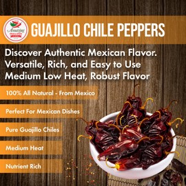 Guajillo Chiles Peppers Dried Whole 1lb (16oz) – Natural and Premium. Great For Mexican Recipes Like Mole, Tamales, Salsa, Meats. Mild to Medium Heat, Complex Fruity Flavor. Resealable Bag.