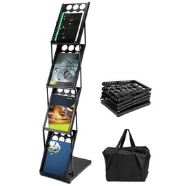 QWORK Magazine Brochure Display Rack Stand, 4 Pocket Foldable Literature Catalog Rack Book Holder Tradeshow Display Stand, for Office Store and Exhibition Trade Show (Black)