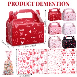 ReliThick ReliThick 80 Pack Valentine's Day Treat Box with Cellophane Bags Heart Goodie Cookie Candy Boxes for Treats Valentine Gift Bag for Party(Stylish)