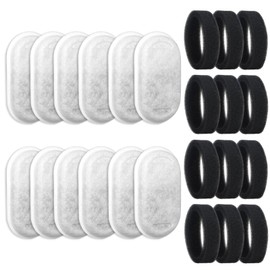 Cat Water Fountain Filter Replacement 24 Pack Filters & Sponges for 67oz/2L & 108oz/3.2L Stainless Steel Pet Water Fountain Filters (12 Filters & 12 Sponges)