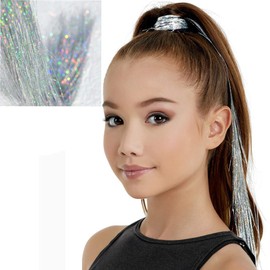 47" Holographic Hair Tinsel Shining Silver Professional Sparkle Heat-Resistant Silk Extensions, Easy to Apply, Hair Accessories for Girls, Party Hair, Gifts for Girls (1000 Strands, Shining Silver)