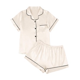 LILLUSORY Silk Satin Pajama Set for Women Pajamas 2 Piece Lounge Set Pjs Pj Shorts Matching Sets Summer Soft Loungewear Champagne Medium