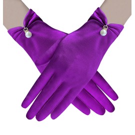 Gionforsy Floral Lace Gloves for Bridal Elegant Short Wrist Gloves for Wedding Opera Dinner Party (A-Beige) (Purple)