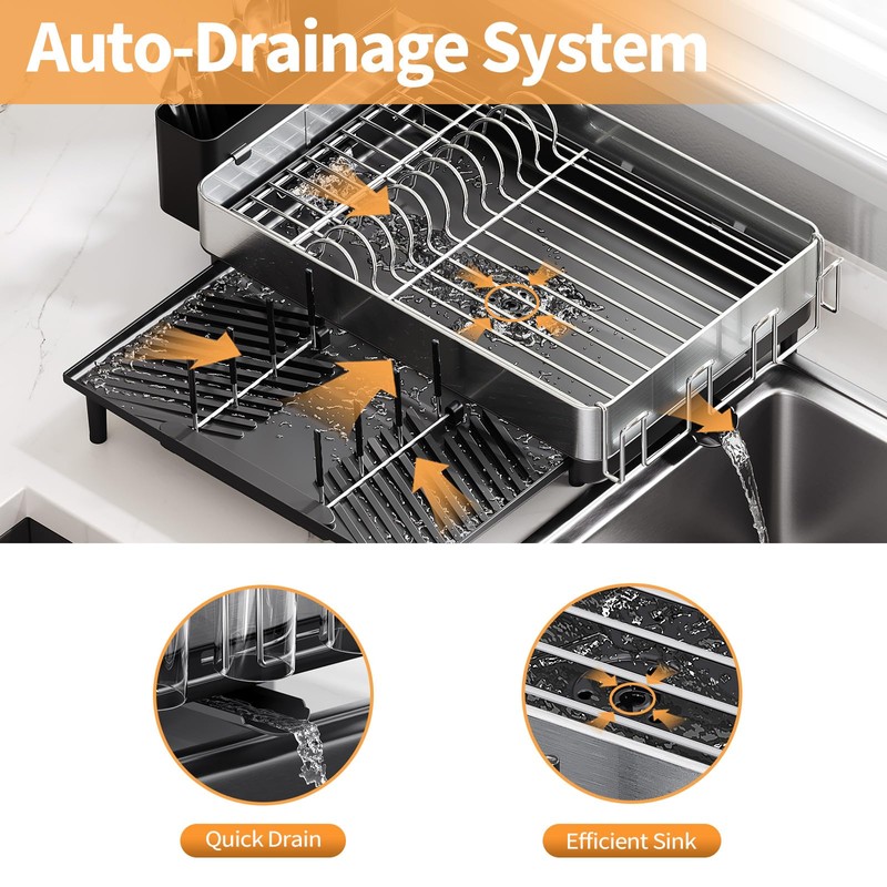 Urackify Dish Rack for Kitchen Counter, 304 Stainless Steel Dish