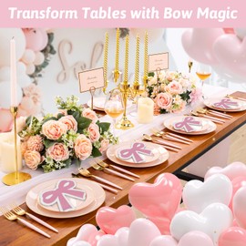 60 Pcs Pink Bow Napkins, Disposable Coquette Bow Napkins, Coquette Party Decorations Supplies for Pink Girl Party, Home Supplies Baby Shower, Tea Decorative Cutlery