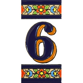 House numbers 4 inch. Handpainted house number tiles for signs, addresses and names. Address numbers for houses. House address numbers and letters. Design FLORES MEDIANO 4,29" x 2,13" (NUMBER 6)