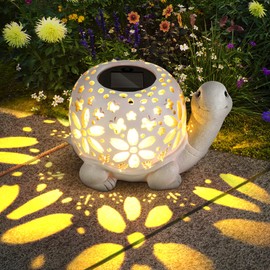 LESES Solar Lantern Lights, Turtle Outdoor Lantern with LED Garden Light, Decorative Lanterns Table Lamp for Patio Yard Garden Decor Outside Clearance Gifts for Birthday Grandma - White