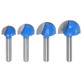 HARFINGTON Router Bit Core Box Set 1/4 Shank 5/8" 3/4" 57/64" 1" Cutting Dia. Round Nose Router Bit 2 Flutes Carbide Cove Box Cutter for Woodworking Cutter Tool 4in1 Set