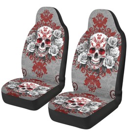 Aplkyhs Car Seat Covers for Front Seats, 2 Pack – Sugar Skull Designs,Full Wrap and Easy Installation, Fits Most Car SUV,Halloween Design