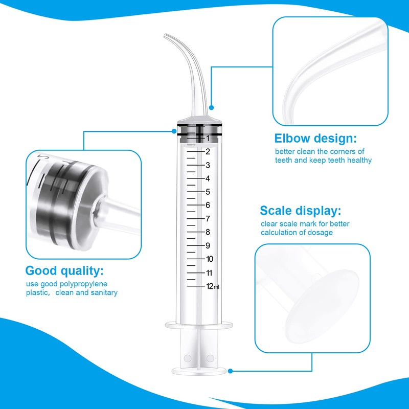 Dacitiery 10 Pcs 12ml Dental Irrigation Syringe with Curved Tip